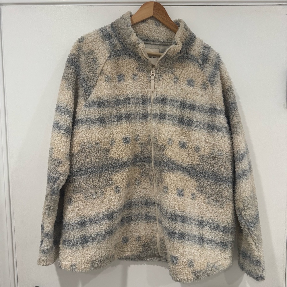 New Lucky Brand Geo Print Fleece Sherpa Zip Jacket XL Cozy Casual Layering $169